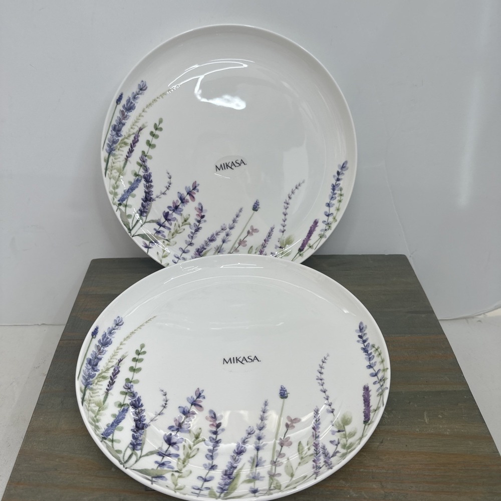 RARE Set of 2 Mikasa Lavender Fields 10.75" Dinner Plates Bone China NEW! Floral